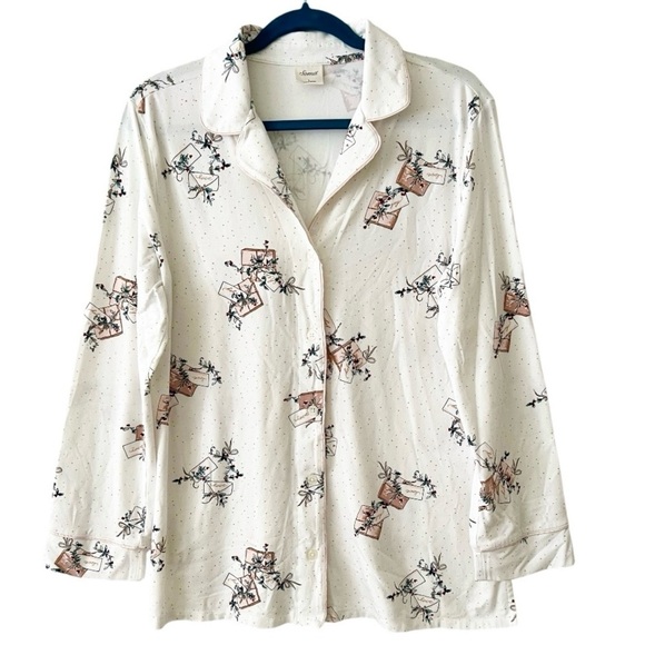 Soma Long-Sleeve Printed Notch Collar Pajama Top Size Large - Picture 1 of 14